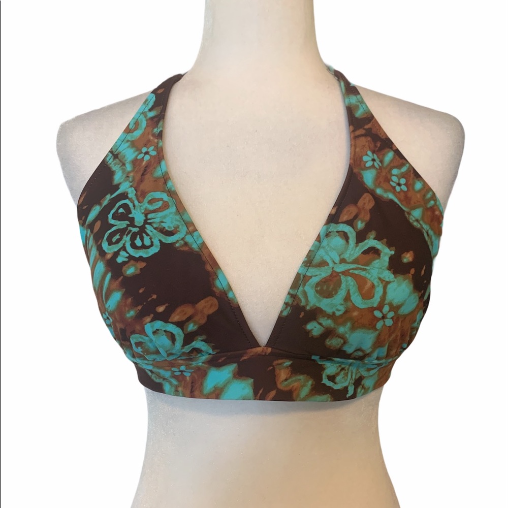 Sunsets Seperates Floral Triangle Bikini Top Brown and Green Sz D Cup